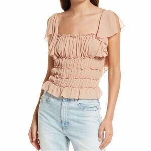 Smocked Flutter-Sleeve Blush Free People Bodysuit